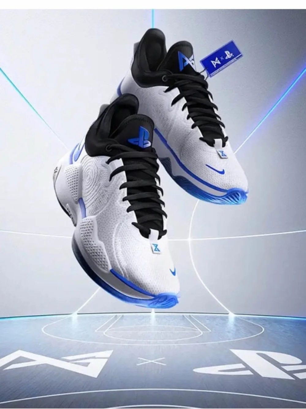 Nike PG5 PS5 White and Blue Low-Top Sneakers basketball athletic sneakers shoes